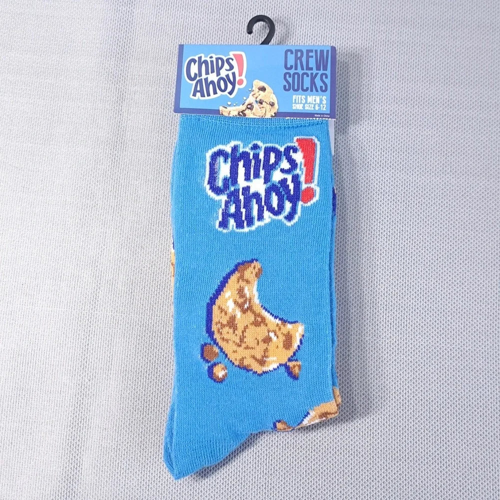 One‎ Pair Chips Ahoy! Men's Shoe Size 6-12 Crew Socks Blue Fun Snack Cookie